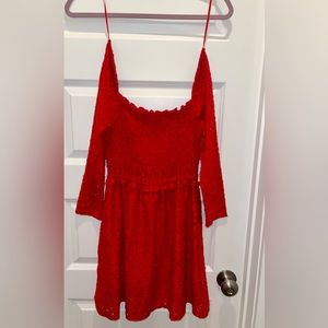 Francesca’s red 3/4 sleeve smocked  mini dress sz s
